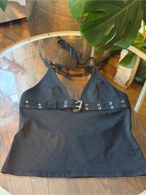 Cider Black Halter Camisole with Grommet Belt